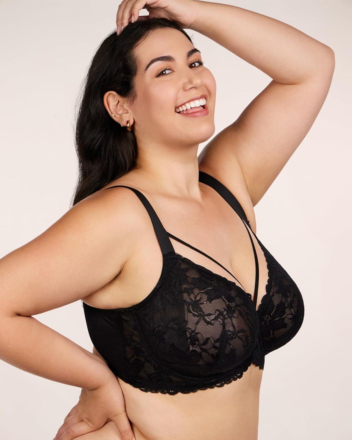 imageHSIA Minimizer Bras for Women Full Coverage Unlined Lace Sexy Plus Size Underwire Bra for Large BreastsBlack