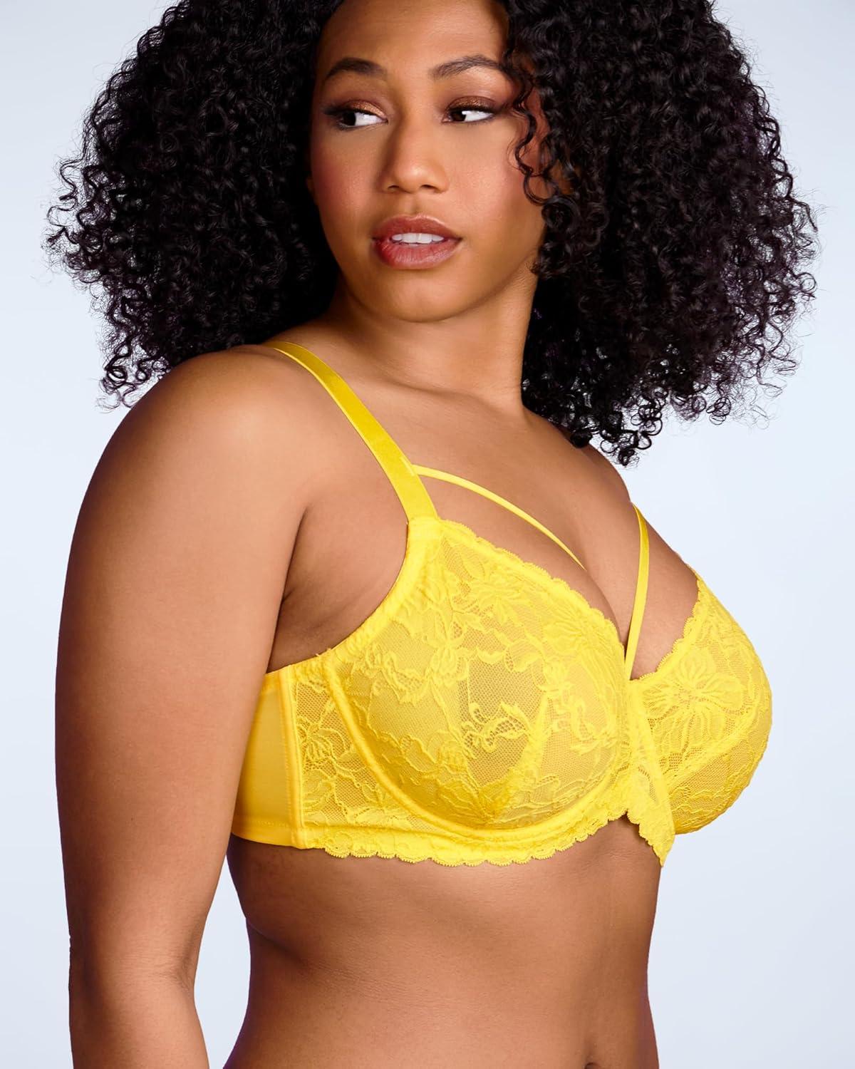 imageHSIA Minimizer Bras for Women Full Coverage Unlined Lace Sexy Plus Size Underwire Bra for Large BreastsBright Yellow