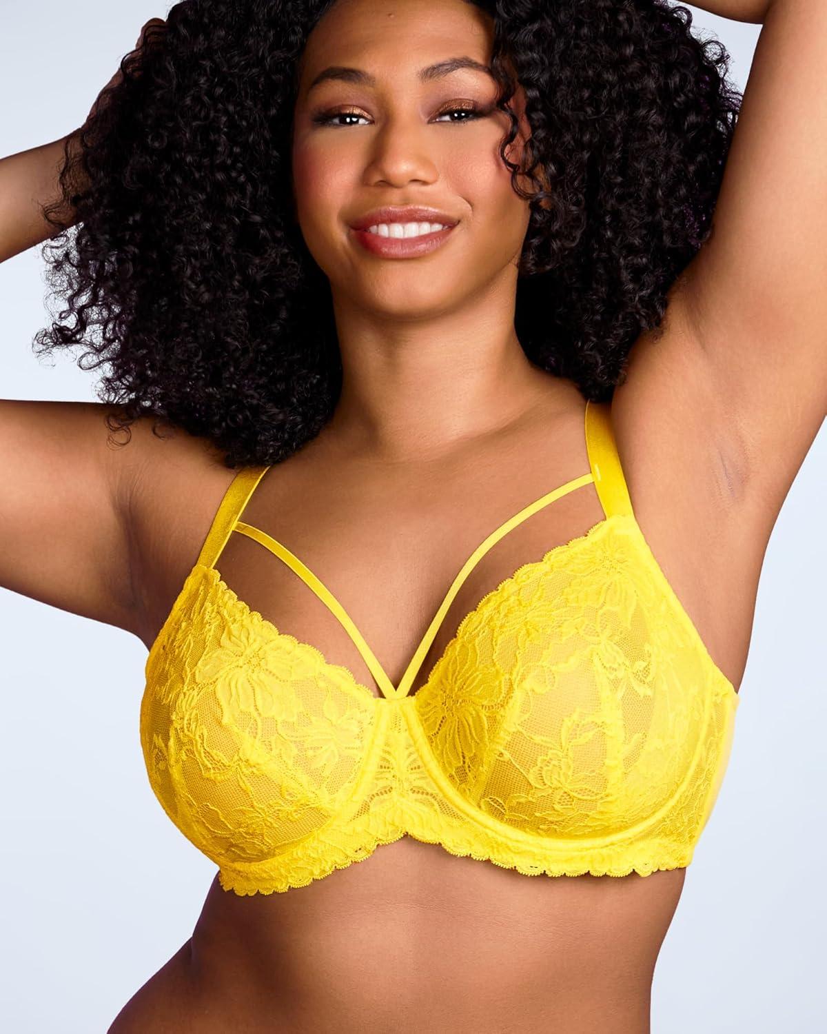 imageHSIA Minimizer Bras for Women Full Coverage Unlined Lace Sexy Plus Size Underwire Bra for Large BreastsBright Yellow