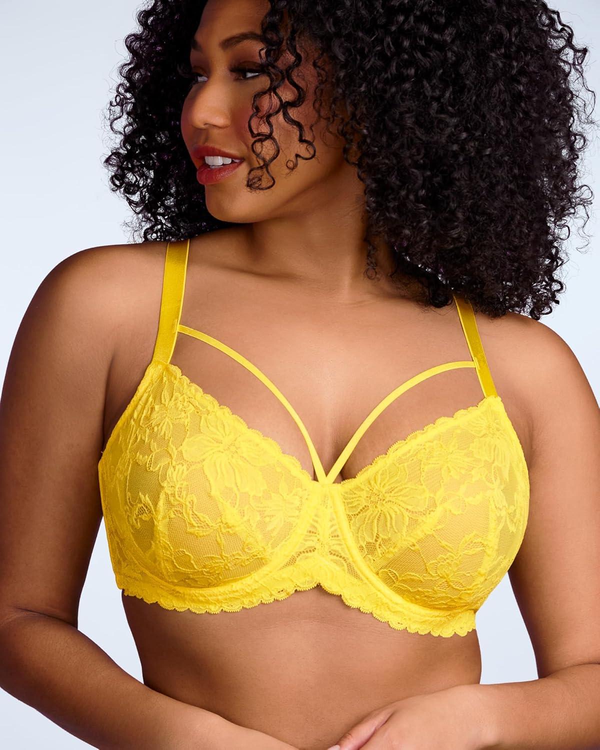 imageHSIA Minimizer Bras for Women Full Coverage Unlined Lace Sexy Plus Size Underwire Bra for Large BreastsBright Yellow