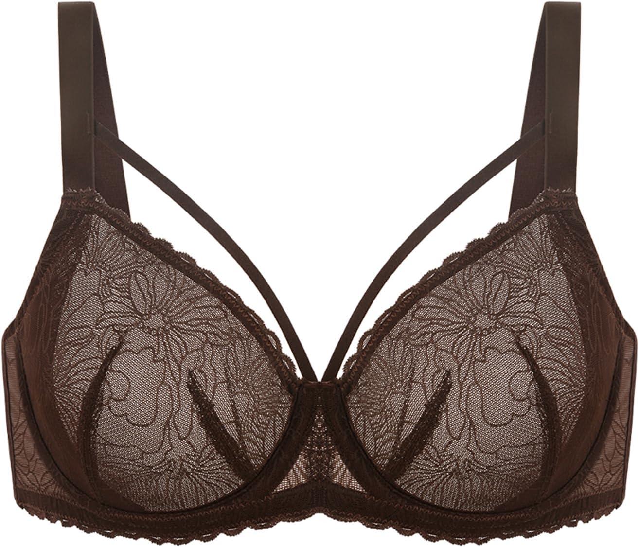imageHSIA Minimizer Bras for Women Full Coverage Unlined Lace Sexy Plus Size Underwire Bra for Large BreastsDark Brown