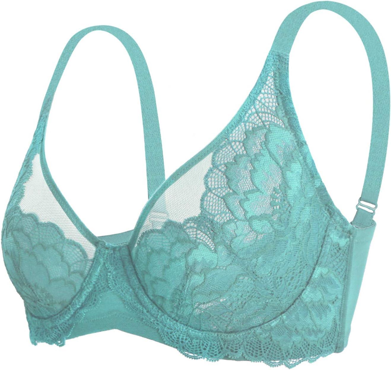 imageHSIA Minimizer Bras for Women Full Coverage Unlined Lace Sexy Plus Size Underwire Bra for Large BreastsDusty Turquoise