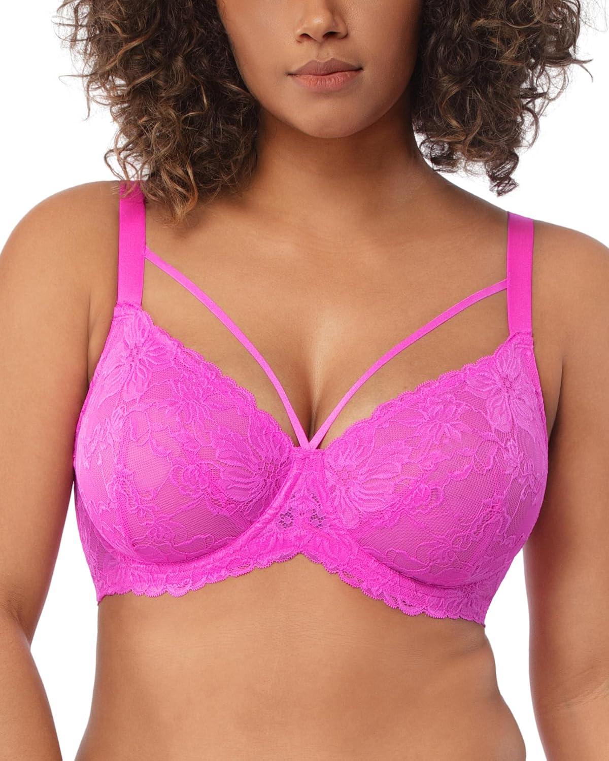 imageHSIA Minimizer Bras for Women Full Coverage Unlined Lace Sexy Plus Size Underwire Bra for Large BreastsHot Pink