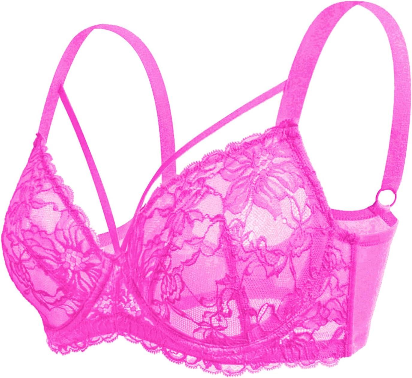 imageHSIA Minimizer Bras for Women Full Coverage Unlined Lace Sexy Plus Size Underwire Bra for Large BreastsHot Pink