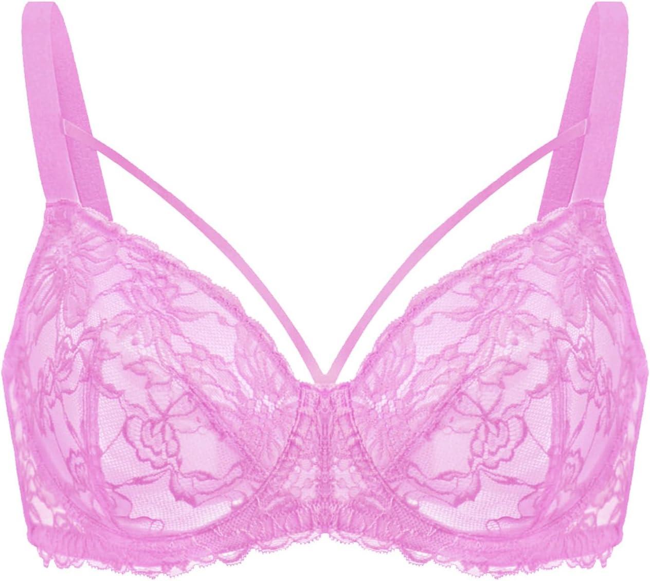 imageHSIA Minimizer Bras for Women Full Coverage Unlined Lace Sexy Plus Size Underwire Bra for Large BreastsPink Purple
