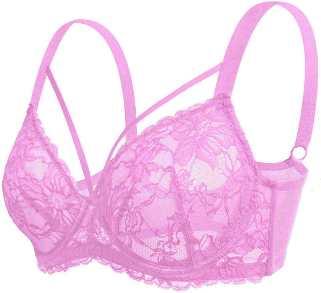 imageHSIA Minimizer Bras for Women Full Coverage Unlined Lace Sexy Plus Size Underwire Bra for Large BreastsPink Purple