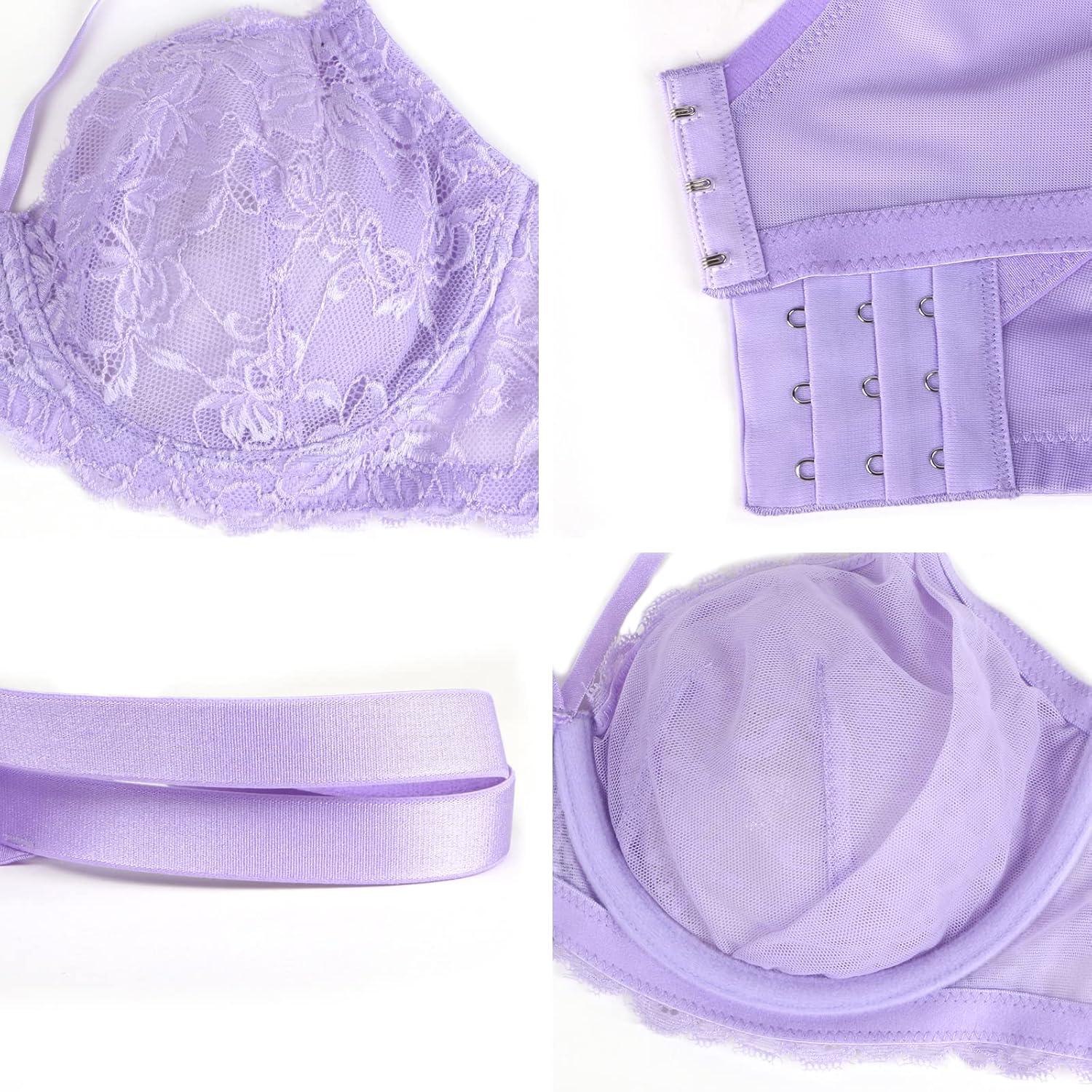imageHSIA Minimizer Bras for Women Full Coverage Unlined Lace Sexy Plus Size Underwire Bra for Large BreastsPurple