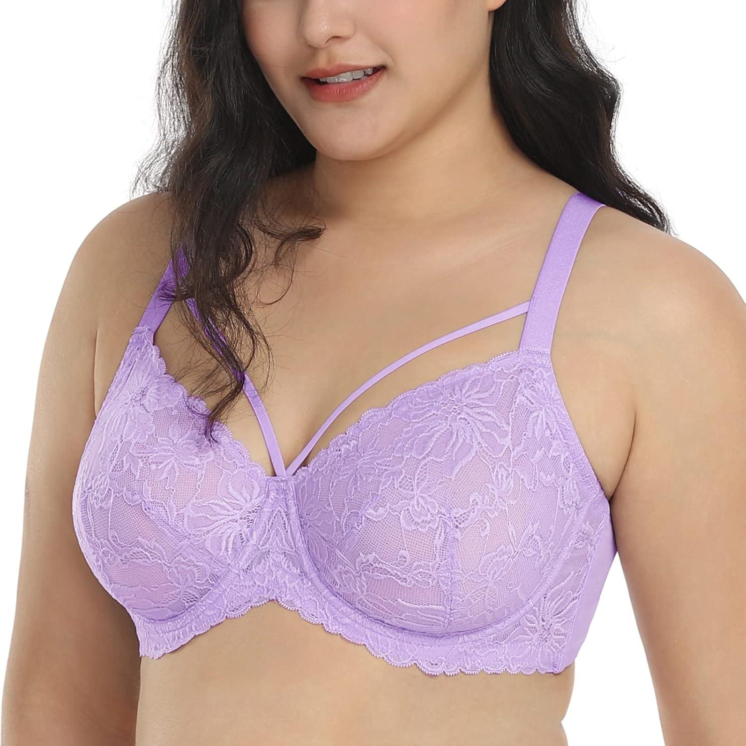 imageHSIA Minimizer Bras for Women Full Coverage Unlined Lace Sexy Plus Size Underwire Bra for Large BreastsPurple