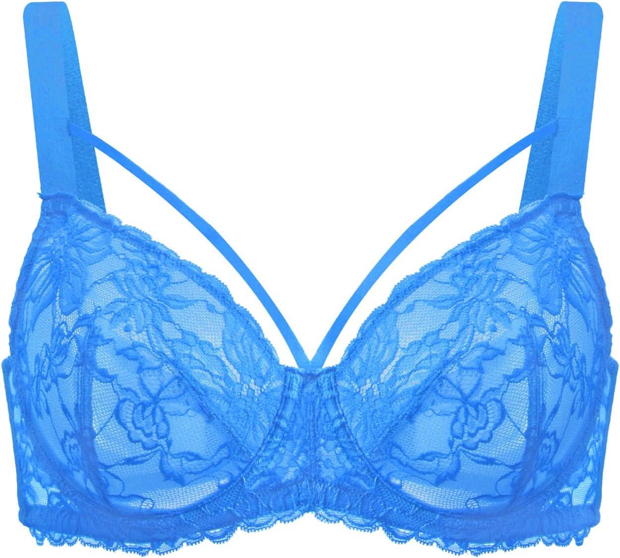 imageHSIA Minimizer Bras for Women Full Coverage Unlined Lace Sexy Plus Size Underwire Bra for Large BreastsSky Blue