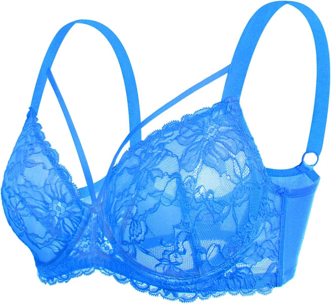 imageHSIA Minimizer Bras for Women Full Coverage Unlined Lace Sexy Plus Size Underwire Bra for Large BreastsSky Blue