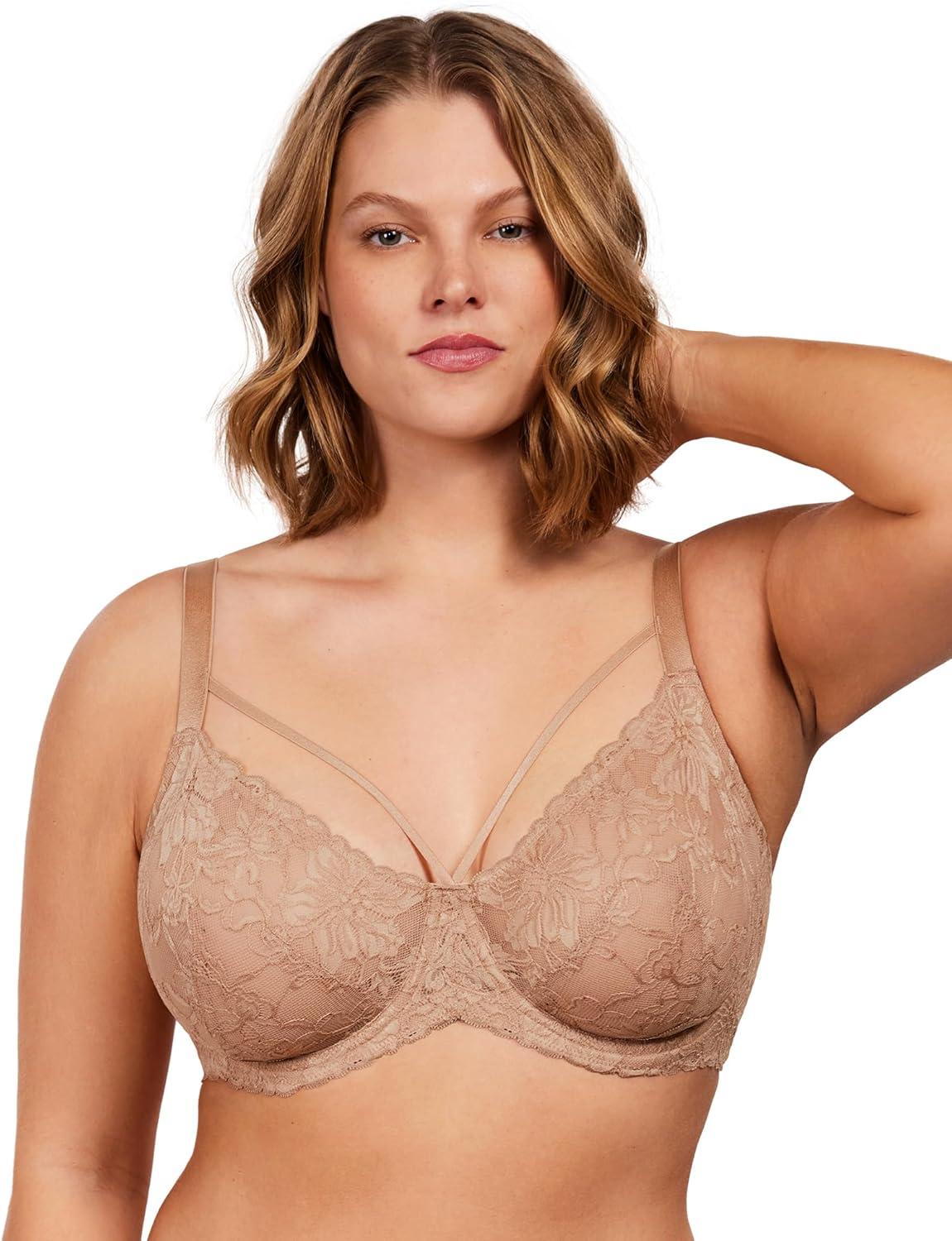 imageHSIA Minimizer Bras for Women Full Coverage Unlined Lace Sexy Plus Size Underwire Bra for Large BreastsTaupe Beige