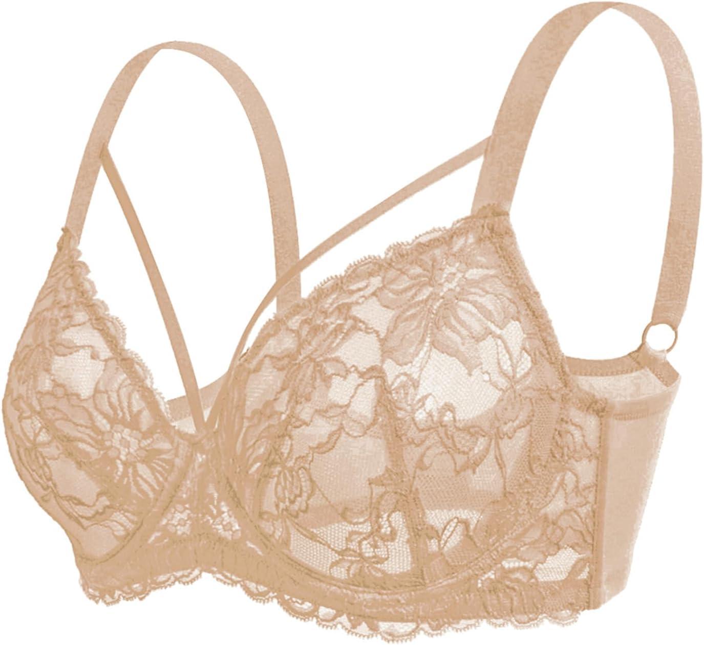 imageHSIA Minimizer Bras for Women Full Coverage Unlined Lace Sexy Plus Size Underwire Bra for Large BreastsTaupe Beige