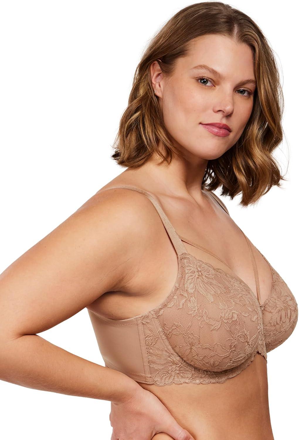 imageHSIA Minimizer Bras for Women Full Coverage Unlined Lace Sexy Plus Size Underwire Bra for Large BreastsTaupe Beige