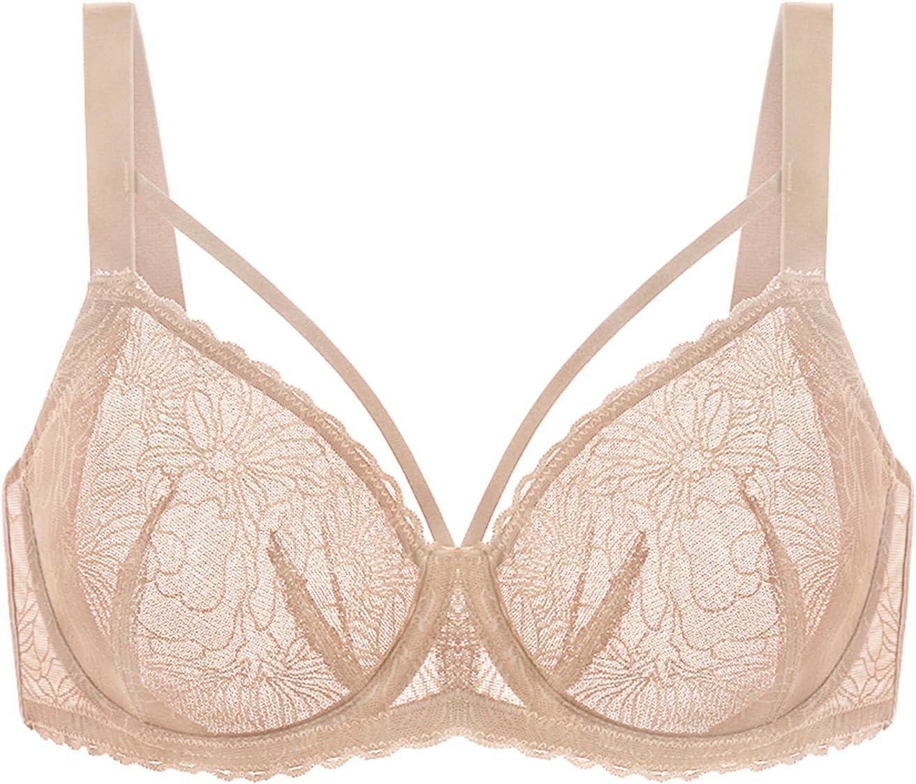 imageHSIA Minimizer Bras for Women Full Coverage Unlined Lace Sexy Plus Size Underwire Bra for Large BreastsWarm Beige