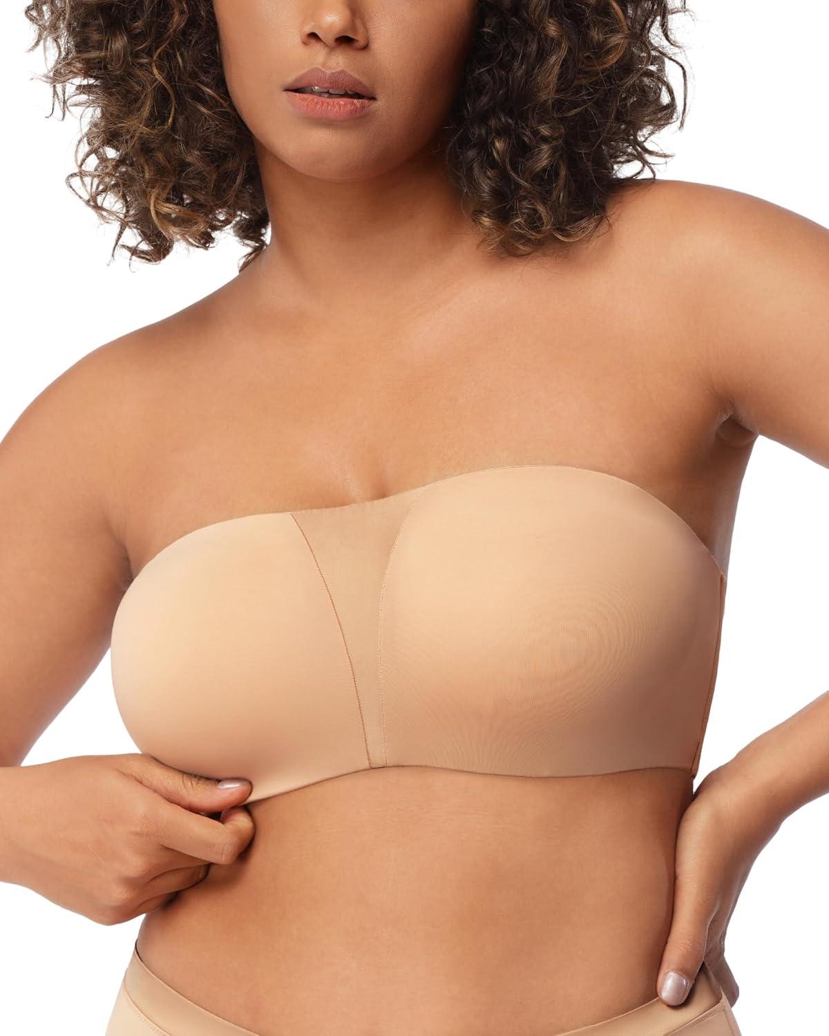 imageHSIA Strapless Bra for Big Bust Women Plus Size Full Coverage Bandeau Fiery Bra AntiSlip Underwire Support for Large BreastBeige