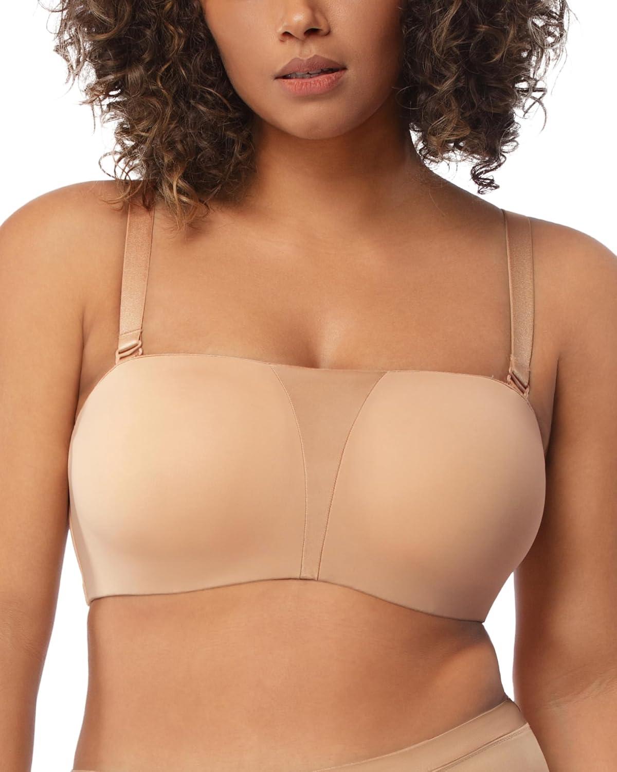 imageHSIA Strapless Bra for Big Bust Women Plus Size Full Coverage Bandeau Fiery Bra AntiSlip Underwire Support for Large BreastBeige