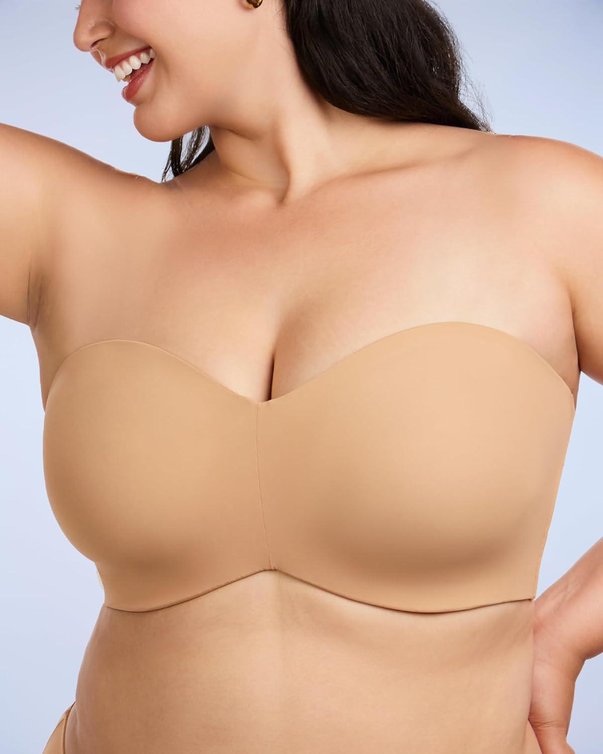 imageHSIA Strapless Bra for Big Bust Women Plus Size Full Coverage Bandeau Fiery Bra AntiSlip Underwire Support for Large BreastDark Beige