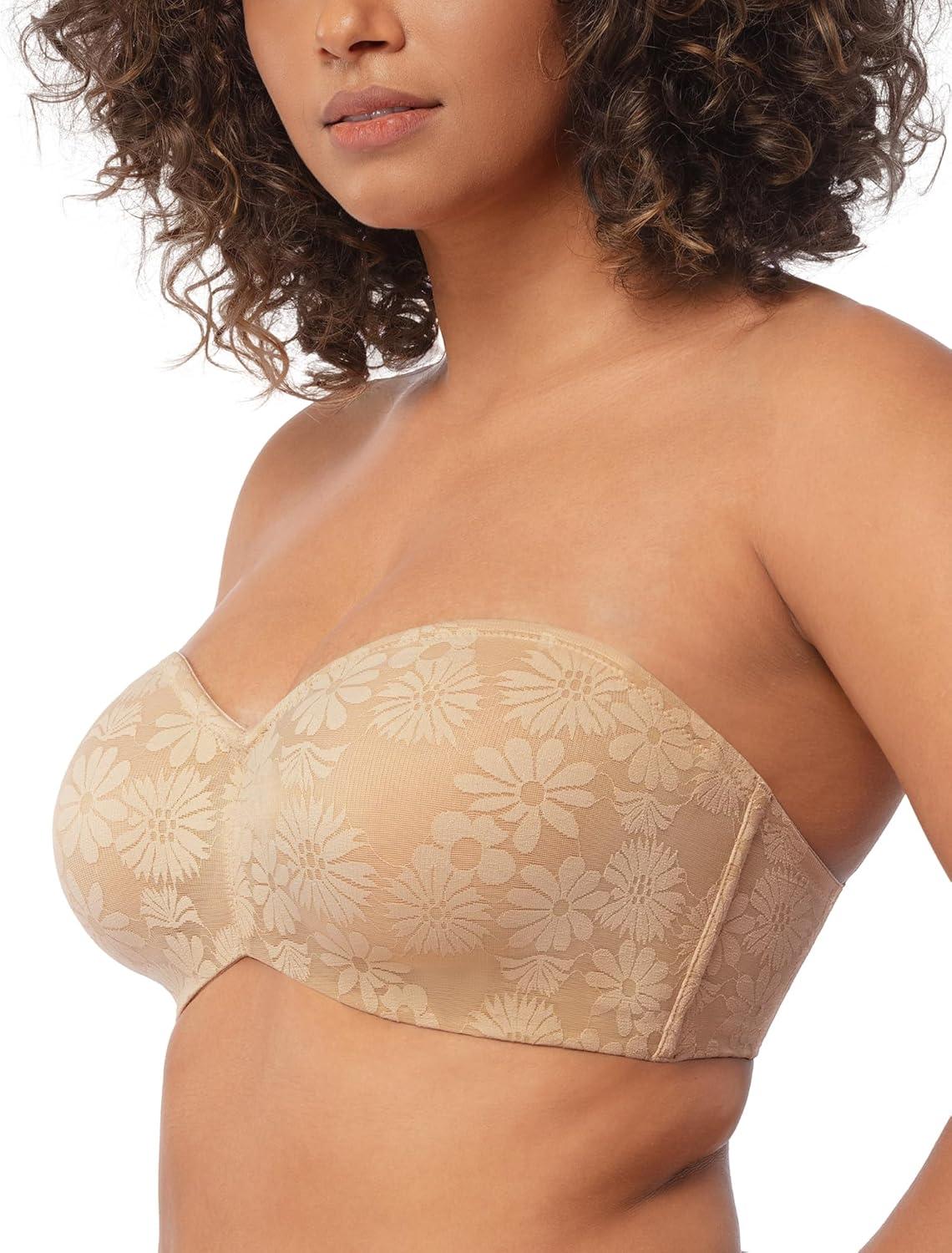 imageHSIA Strapless Bra for Big Bust Women Plus Size Full Coverage Bandeau Fiery Bra AntiSlip Underwire Support for Large BreastLace Natural Nude