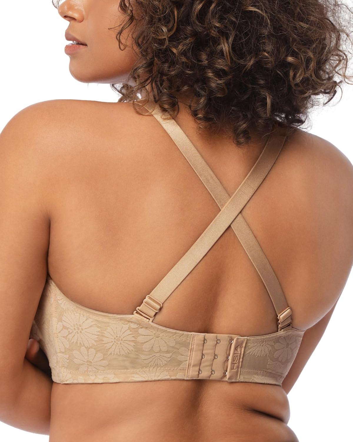 imageHSIA Strapless Bra for Big Bust Women Plus Size Full Coverage Bandeau Fiery Bra AntiSlip Underwire Support for Large BreastLace Natural Nude