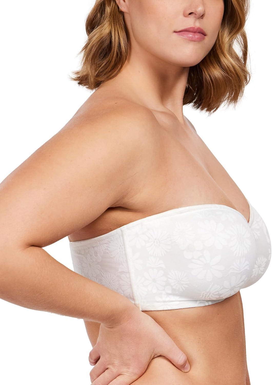 imageHSIA Strapless Bra for Big Bust Women Plus Size Full Coverage Bandeau Fiery Bra AntiSlip Underwire Support for Large BreastLace White