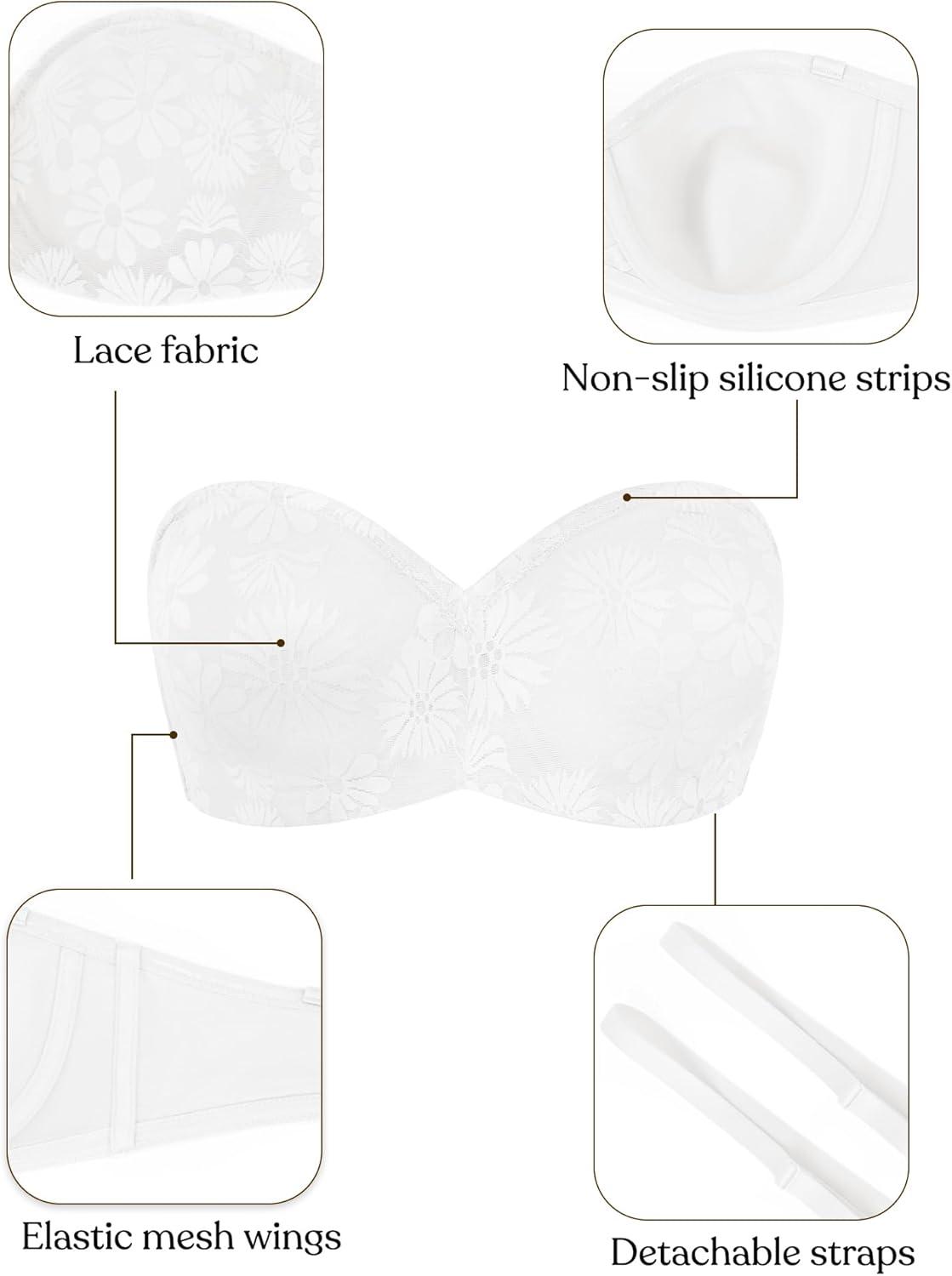 imageHSIA Strapless Bra for Big Bust Women Plus Size Full Coverage Bandeau Fiery Bra AntiSlip Underwire Support for Large BreastLace White