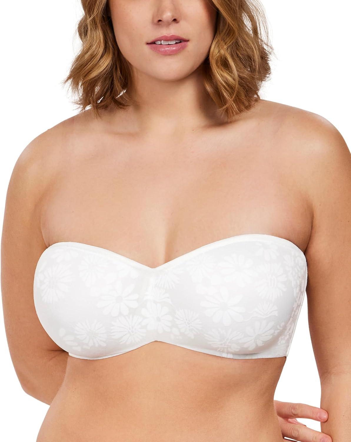 imageHSIA Strapless Bra for Big Bust Women Plus Size Full Coverage Bandeau Fiery Bra AntiSlip Underwire Support for Large BreastLace White