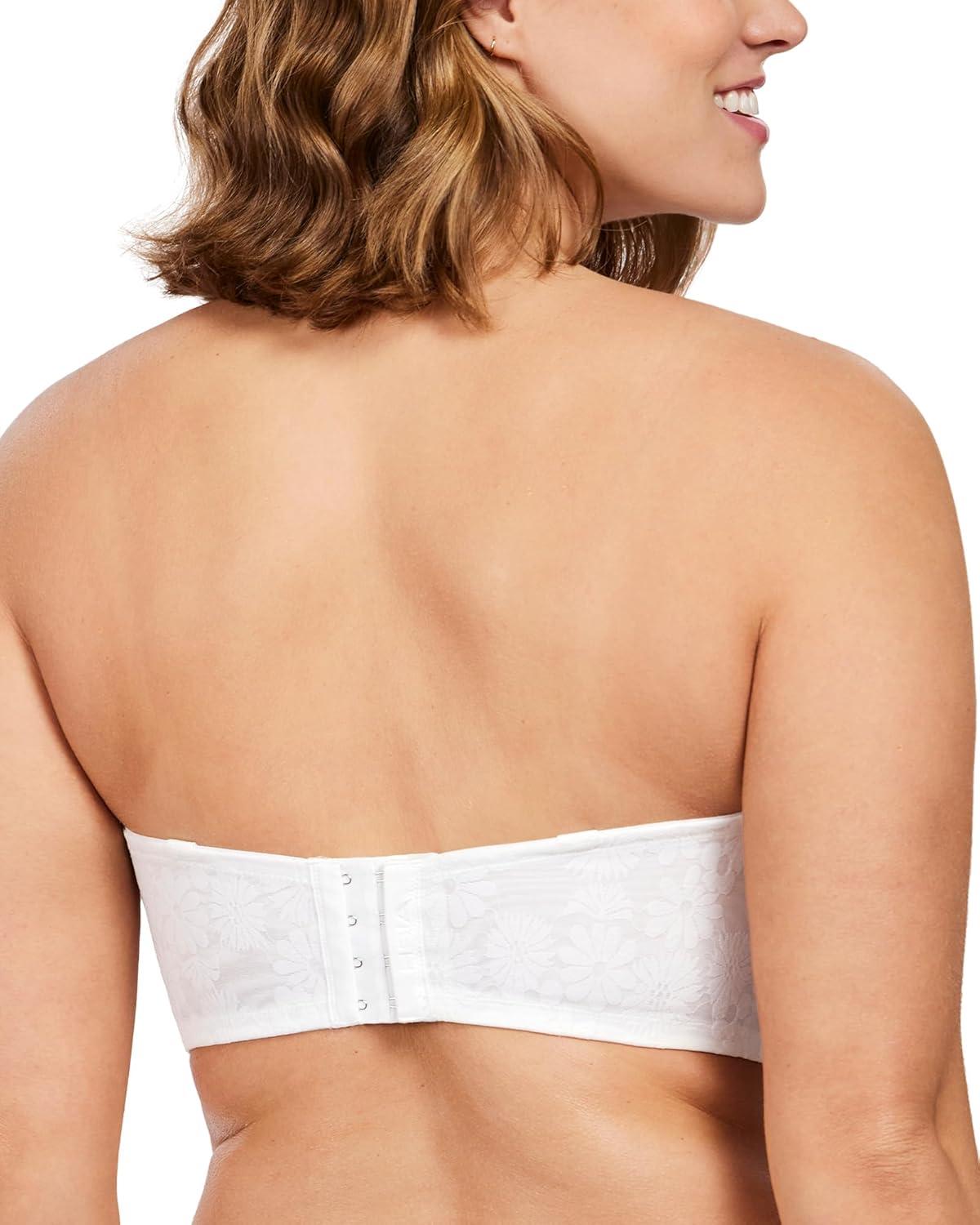 imageHSIA Strapless Bra for Big Bust Women Plus Size Full Coverage Bandeau Fiery Bra AntiSlip Underwire Support for Large BreastLace White