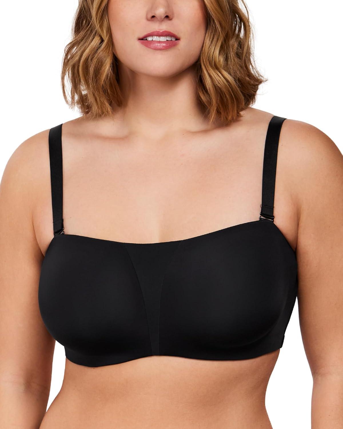 imageHSIA Strapless Bra for Big Bust Women Plus Size Full Coverage Bandeau Fiery Bra AntiSlip Underwire Support for Large BreastLight Black