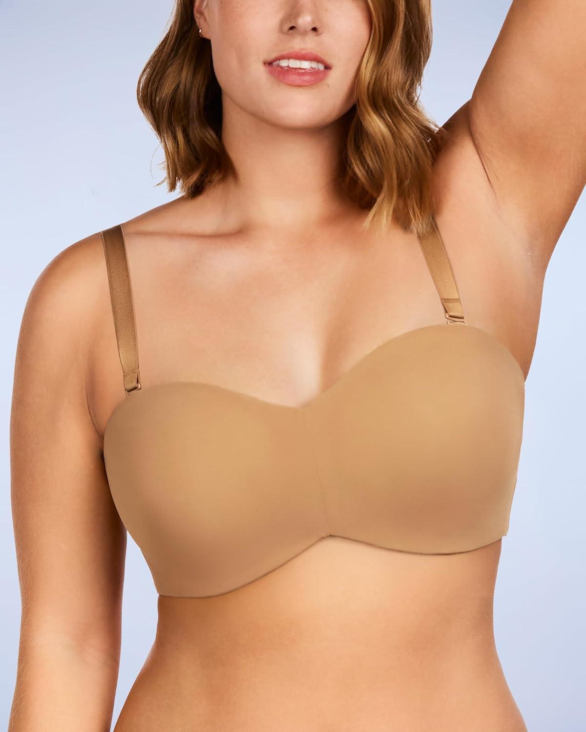 imageHSIA Strapless Bra for Big Bust Women Plus Size Full Coverage Bandeau Fiery Bra AntiSlip Underwire Support for Large BreastMacaroon Brown
