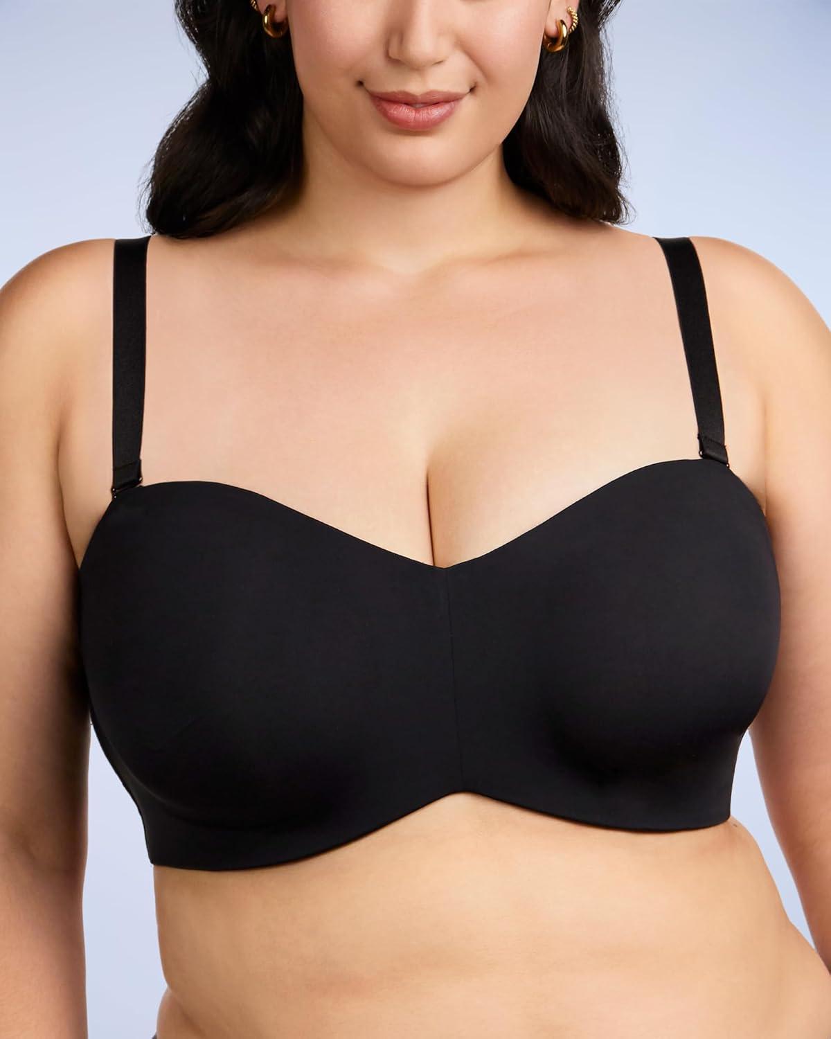 imageHSIA Strapless Bra for Big Bust Women Plus Size Full Coverage Bandeau Fiery Bra AntiSlip Underwire Support for Large BreastMidnight Black