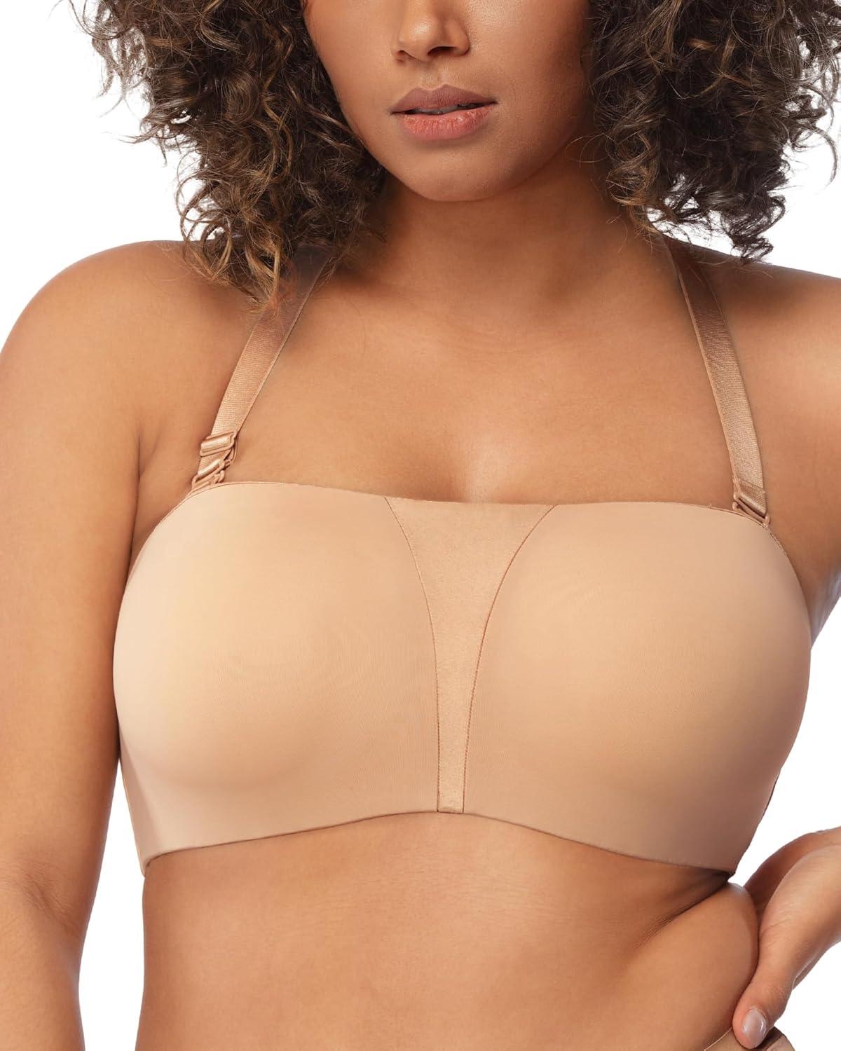 imageHSIA Strapless Bra for Big Bust Women Plus Size Full Coverage Bandeau Fiery Bra AntiSlip Underwire Support for Large BreastNatural Nude
