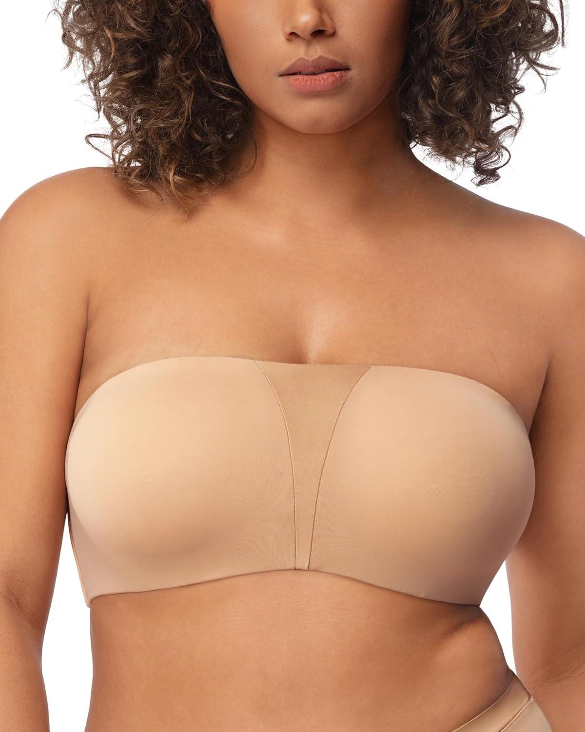 imageHSIA Strapless Bra for Big Bust Women Plus Size Full Coverage Bandeau Fiery Bra AntiSlip Underwire Support for Large BreastNatural Nude