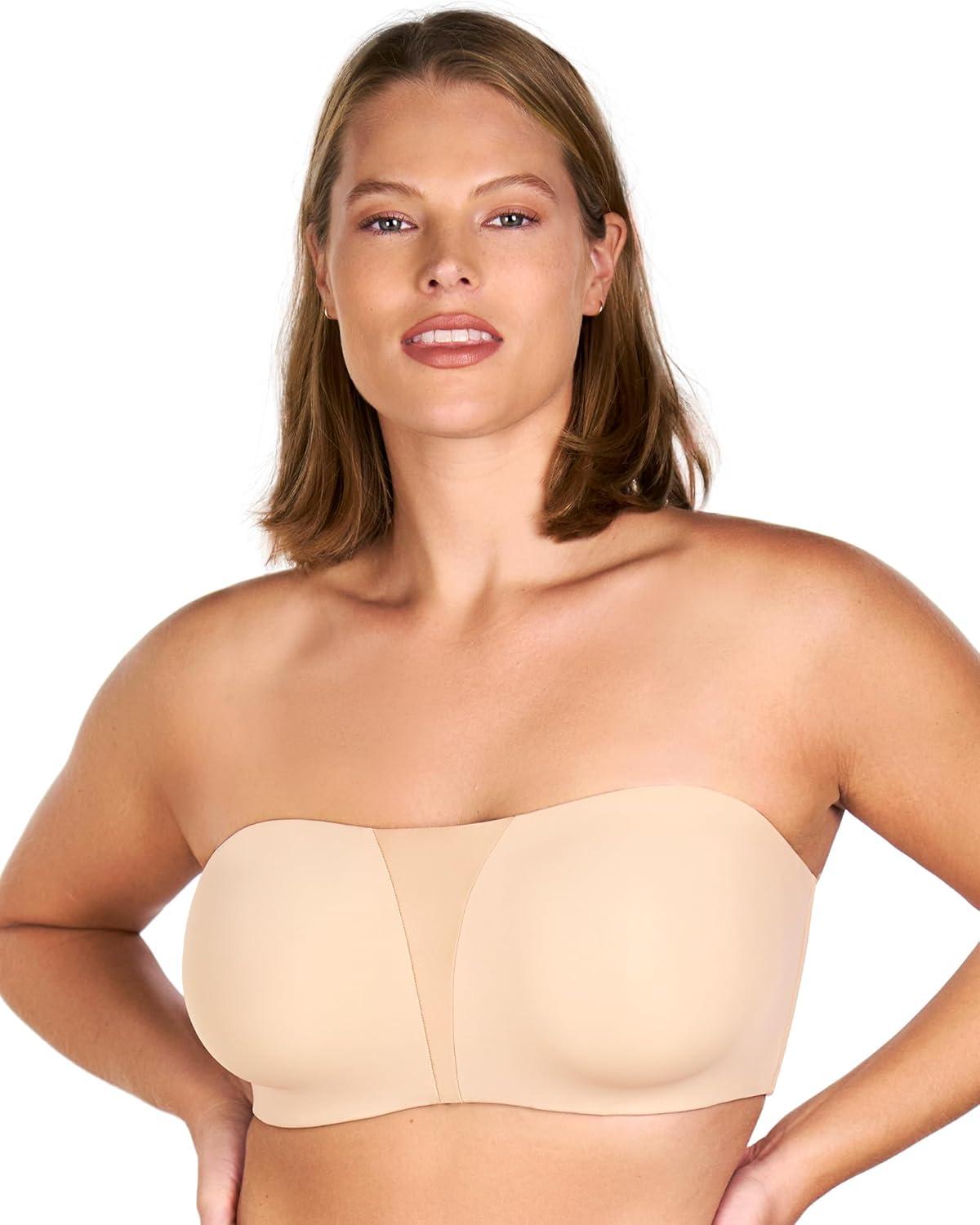 imageHSIA Strapless Bra for Big Bust Women Plus Size Full Coverage Bandeau Fiery Bra AntiSlip Underwire Support for Large BreastSand