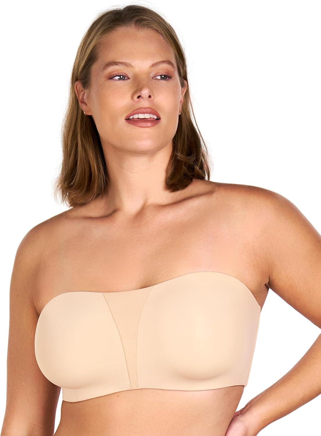 imageHSIA Strapless Bra for Big Bust Women Plus Size Full Coverage Bandeau Fiery Bra AntiSlip Underwire Support for Large BreastSand