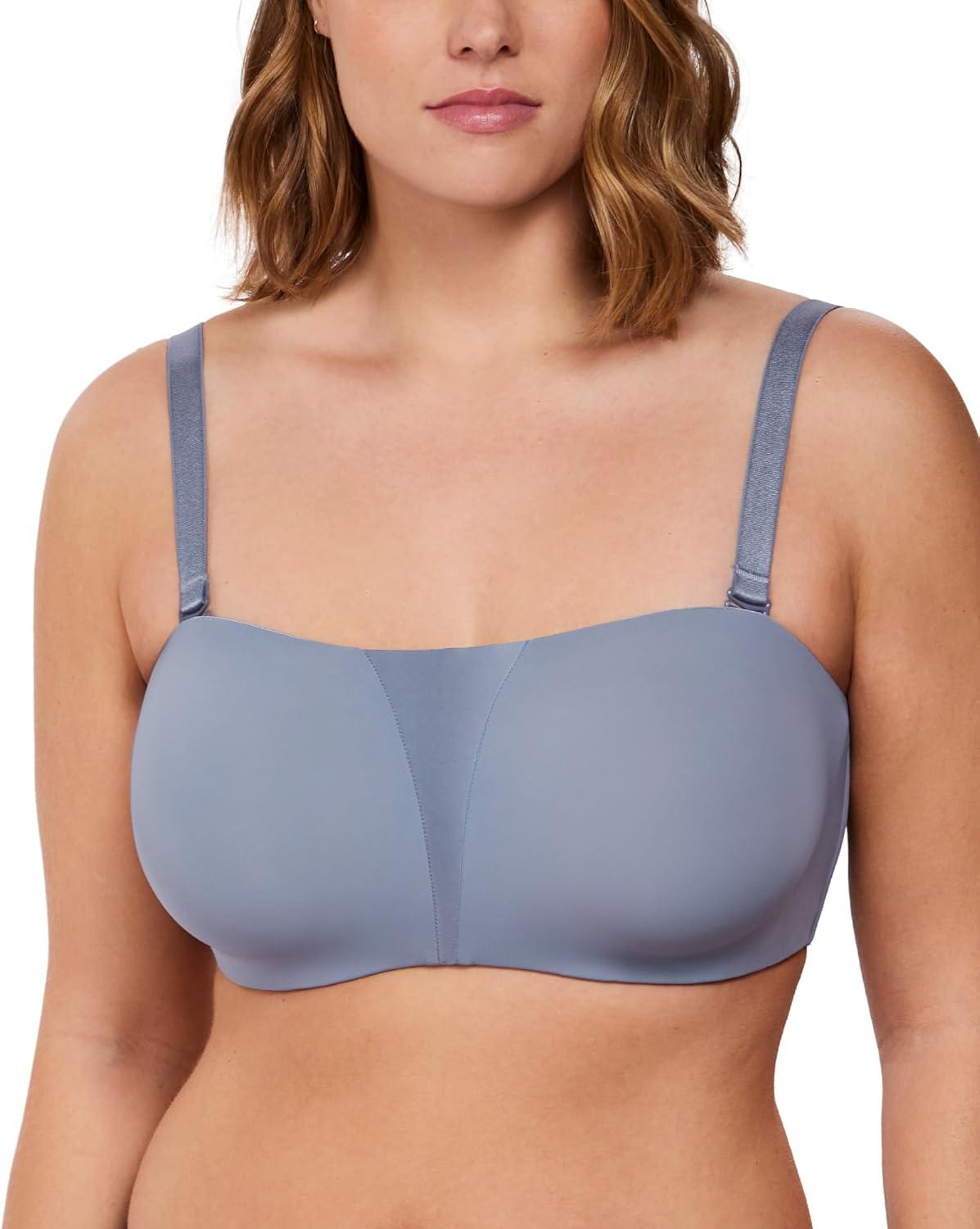 imageHSIA Strapless Bra for Big Bust Women Plus Size Full Coverage Bandeau Fiery Bra AntiSlip Underwire Support for Large BreastSmoke Blue