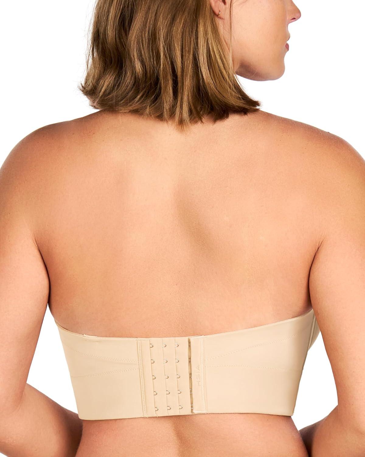 imageHSIA Strapless Bras for Women Longline Bandeau for Large Bust Plus Size Supportive Corset Non Slip Convertible BustierBeige