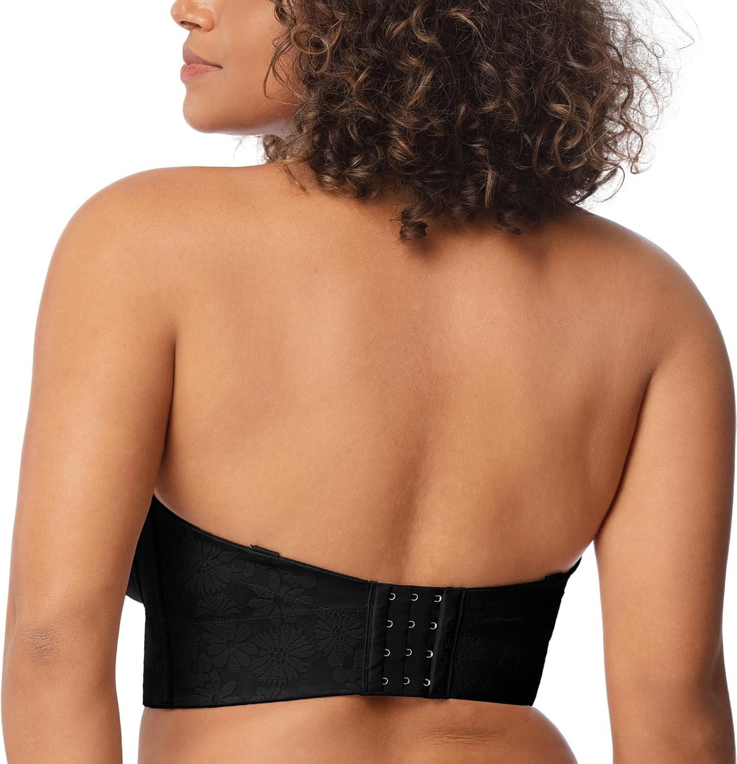 imageHSIA Strapless Bras for Women Longline Bandeau for Large Bust Plus Size Supportive Corset Non Slip Convertible BustierLace Black