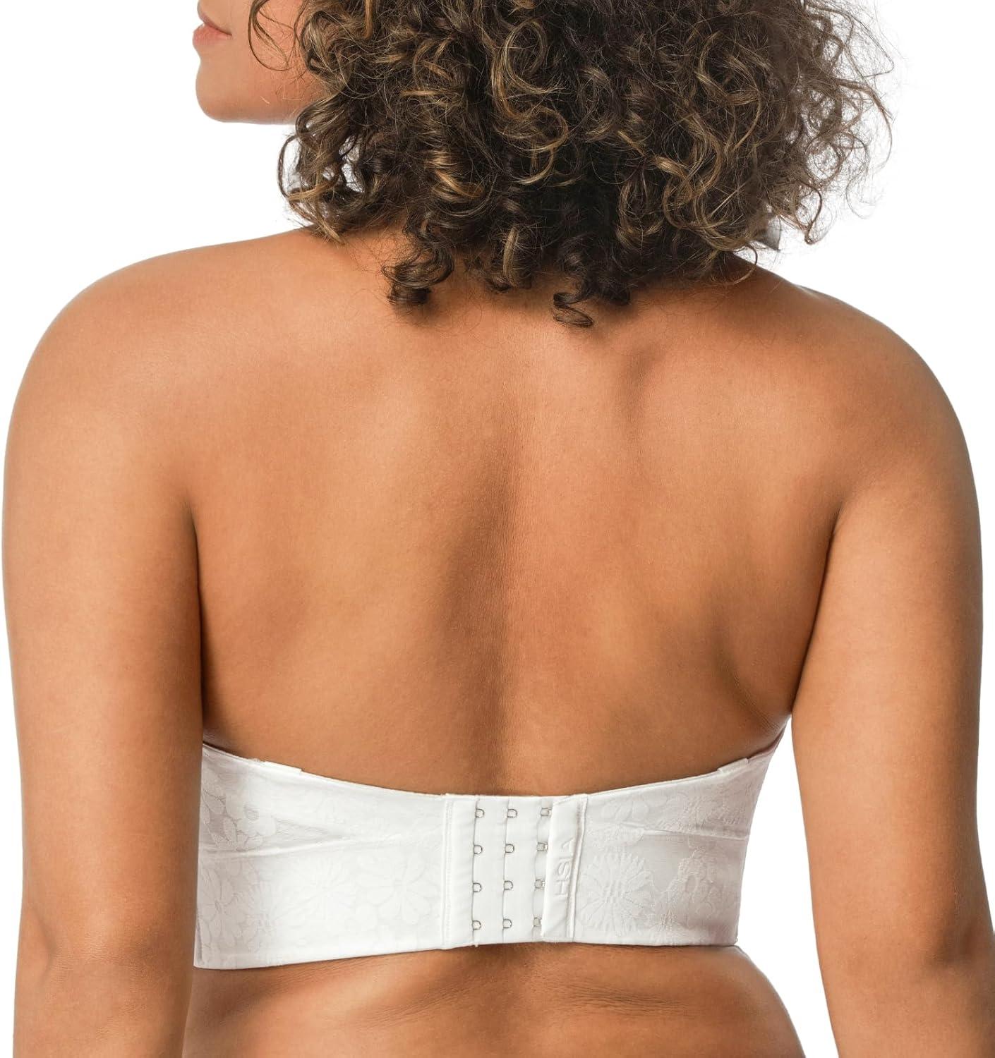 imageHSIA Strapless Bras for Women Longline Bandeau for Large Bust Plus Size Supportive Corset Non Slip Convertible BustierLace White