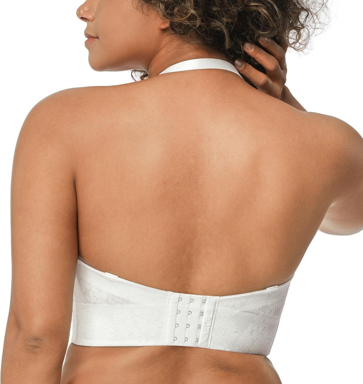imageHSIA Strapless Bras for Women Longline Bandeau for Large Bust Plus Size Supportive Corset Non Slip Convertible BustierLace White