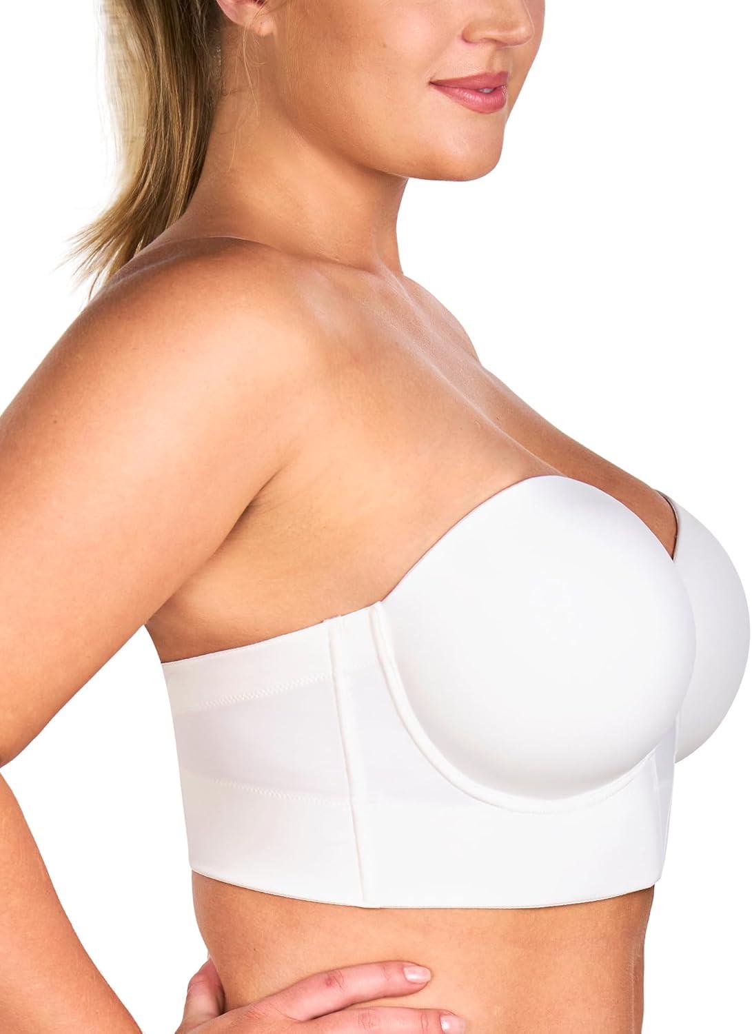 imageHSIA Strapless Bras for Women Longline Bandeau for Large Bust Plus Size Supportive Corset Non Slip Convertible BustierWhite