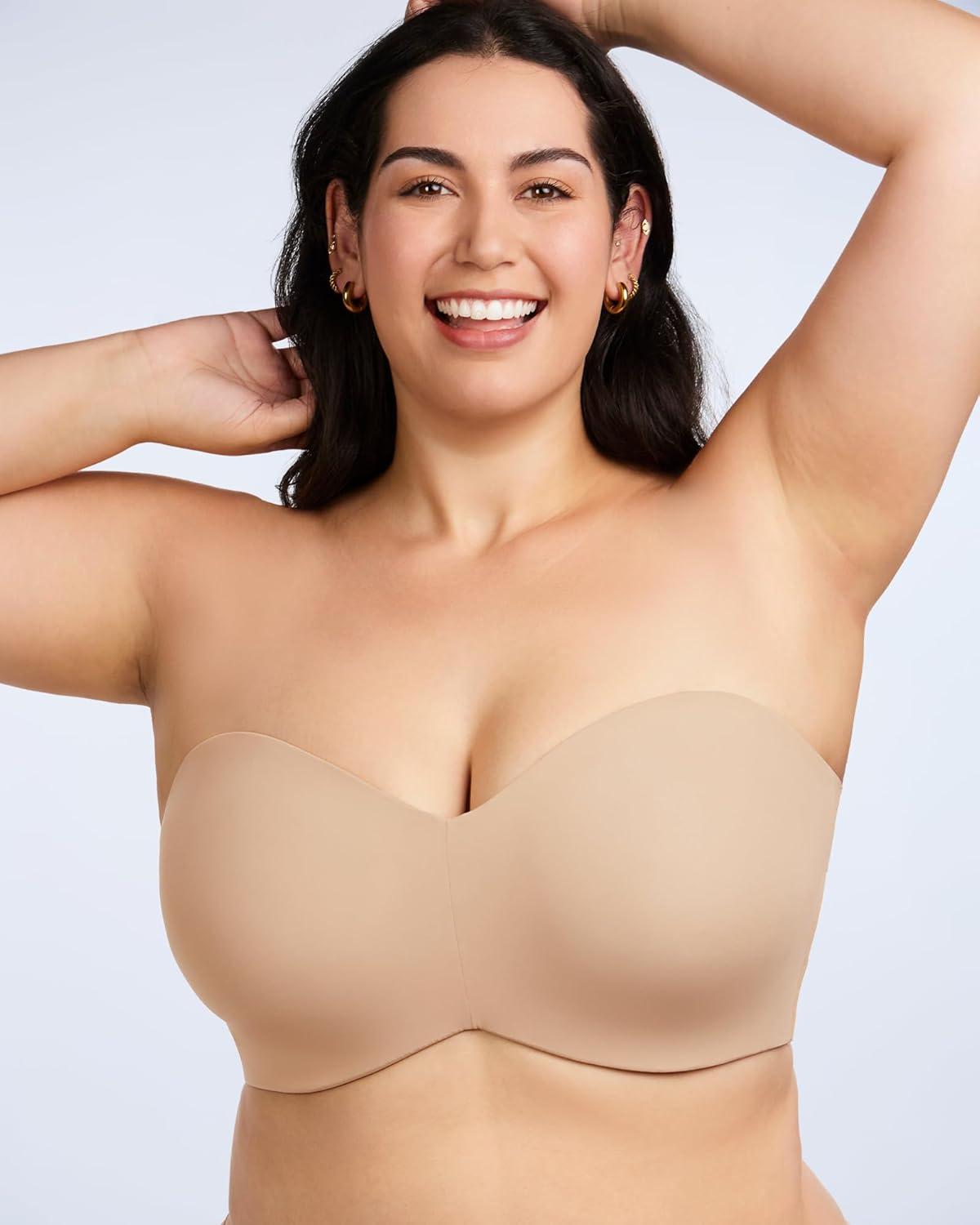 imageHSIA Strapless Bras for Women Plus Size Bra with Underwire Lightly Lined Convertible Bandeau Bra for Big Large Busted
