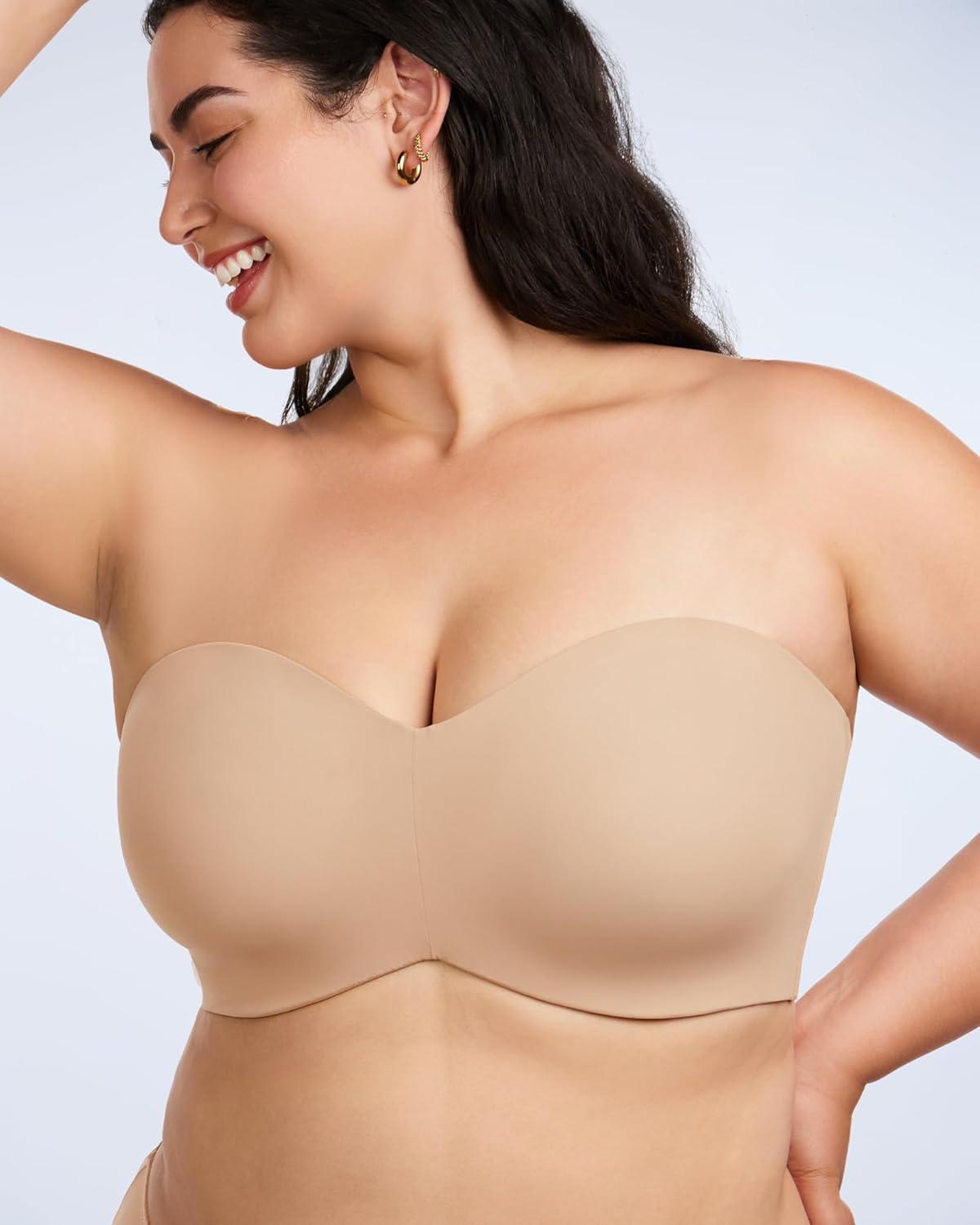 imageHSIA Strapless Bras for Women Plus Size Bra with Underwire Lightly Lined Convertible Bandeau Bra for Big Large Busted