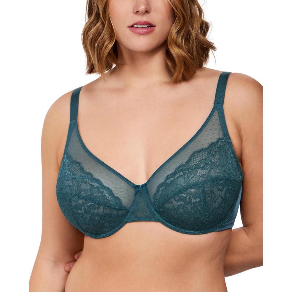 imageHSIA Minimizer Bras for Women Enchante Full Coverage Underwire Bras Plus Size Lifting Floral Lace Bra for Heavy BreastBalsam Blue