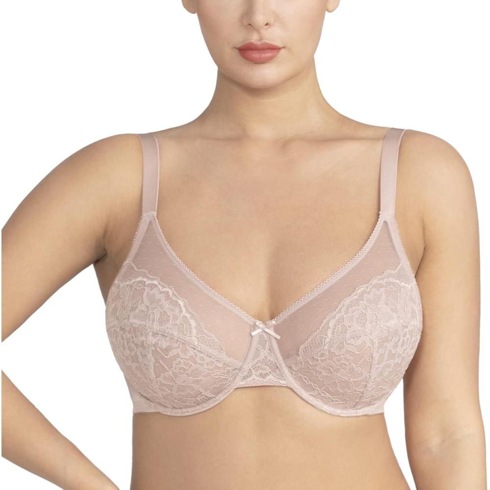 imageHSIA Minimizer Bras for Women Enchante Full Coverage Underwire Bras Plus Size Lifting Floral Lace Bra for Heavy BreastDark Pink