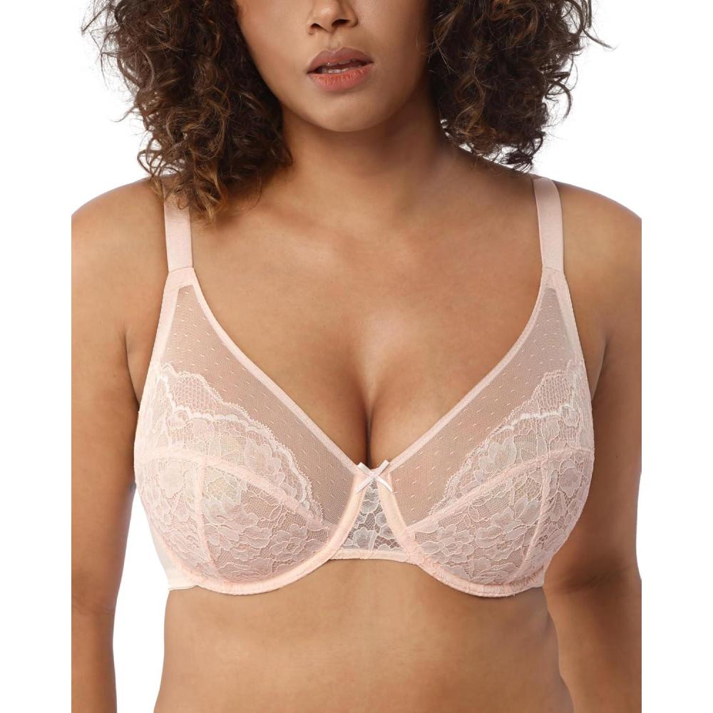 imageHSIA Minimizer Bras for Women Enchante Full Coverage Underwire Bras Plus Size Lifting Floral Lace Bra for Heavy BreastDusty Peach