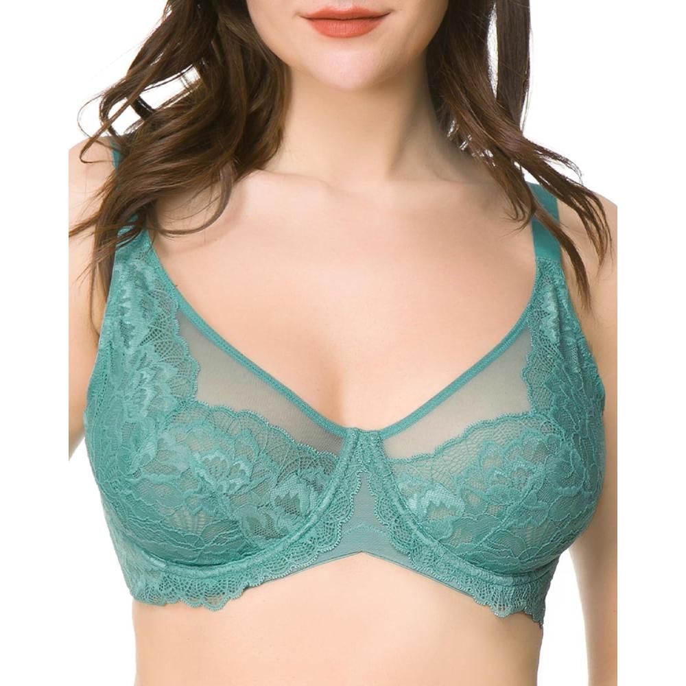 imageHSIA Minimizer Bras for Women Full Coverage Unlined Lace Sexy Plus Size Underwire Bra for Large BreastsDusty Turquoise