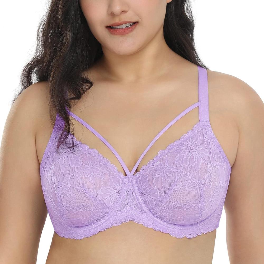 imageHSIA Minimizer Bras for Women Full Coverage Unlined Lace Sexy Plus Size Underwire Bra for Large BreastsPurple
