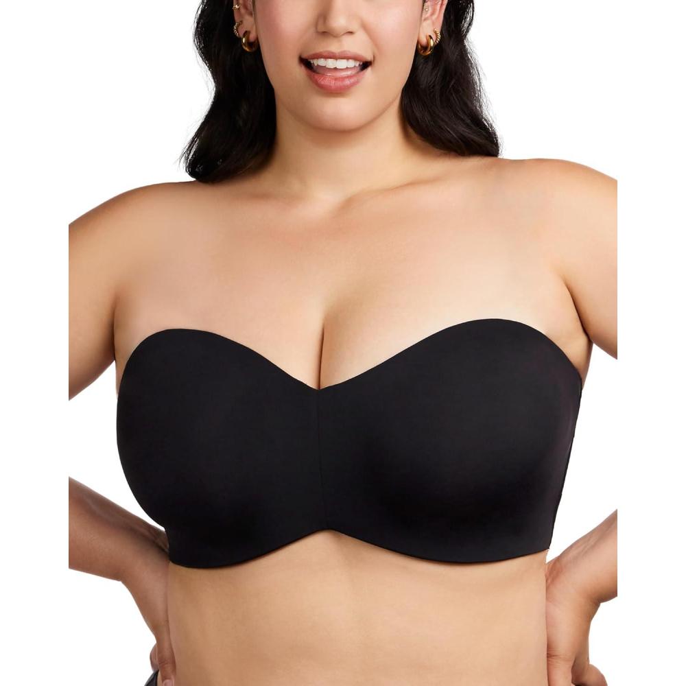 imageHSIA Strapless Bra for Big Bust Women Plus Size Full Coverage Bandeau Fiery Bra AntiSlip Underwire Support for Large BreastMidnight Black