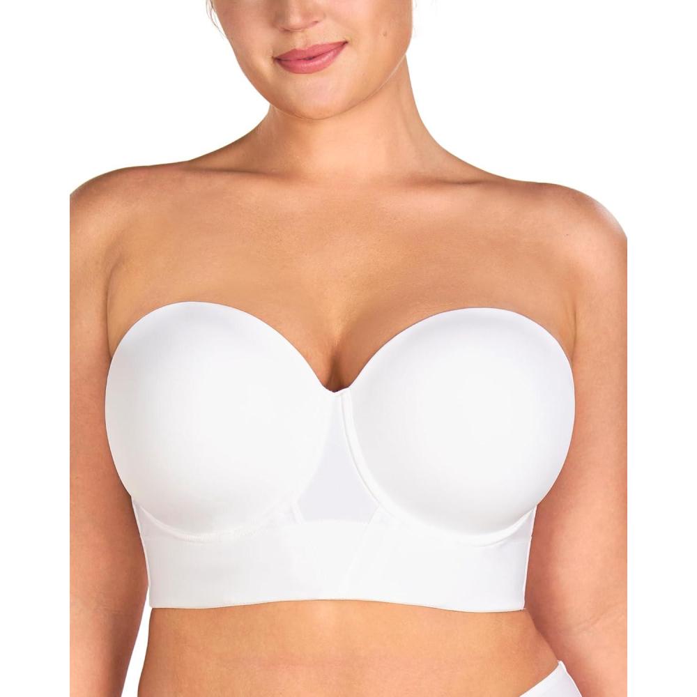 imageHSIA Strapless Bras for Women Longline Bandeau for Large Bust Plus Size Supportive Corset Non Slip Convertible BustierWhite