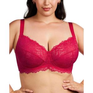 imageHSIA Minimizer Bra for Women  Plus Size Full Coverage Lace Bra with Underwire Non PaddedRaspberry Red